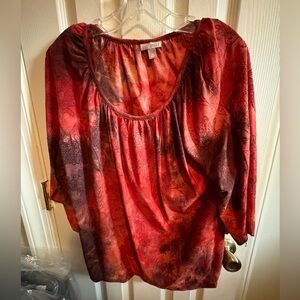 Roz & Ali Red and Black Floral Blouse